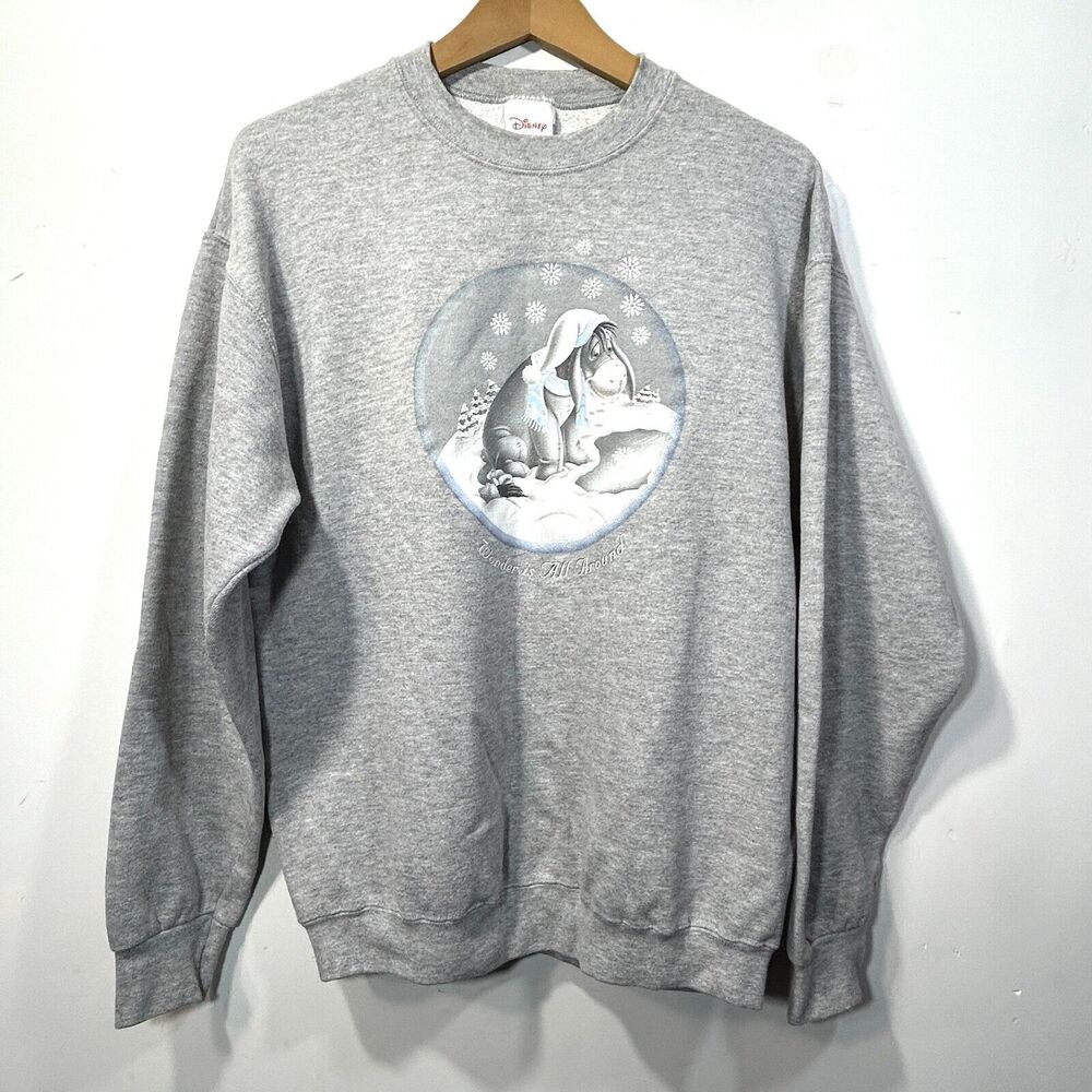 Disney Store Sweatshirt Size M Eeyore  "Wonder Is All Around" Gray Winter